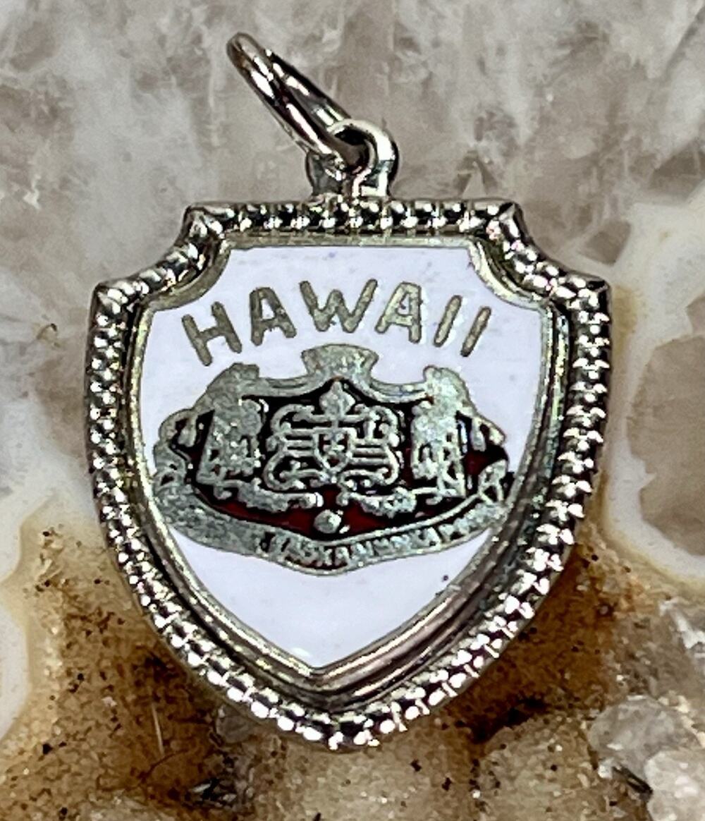 Vintage Hawaii Sterling Silver Shield Charm Enamel Travel Pendant
